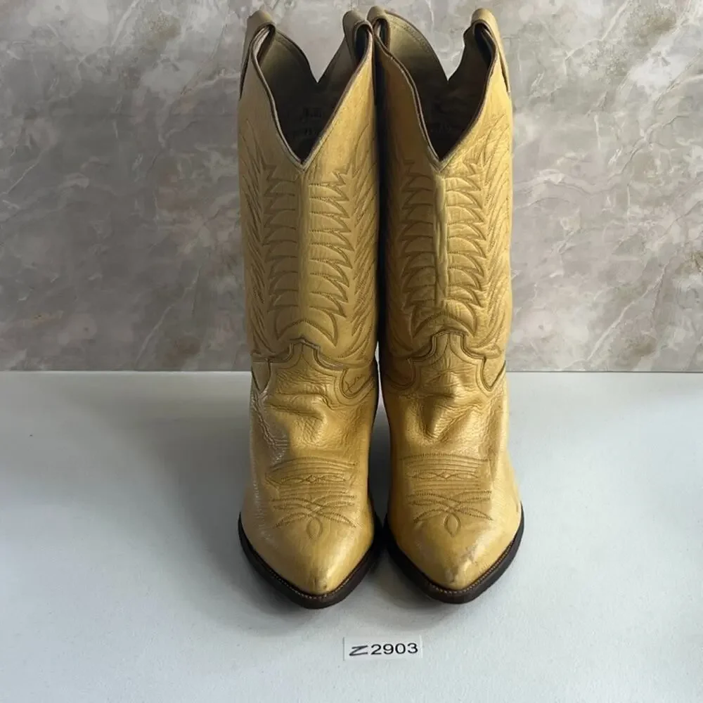 Justin Boots Men's Size 9 Cowboy Western Blonde Leather Embroidered made in USA